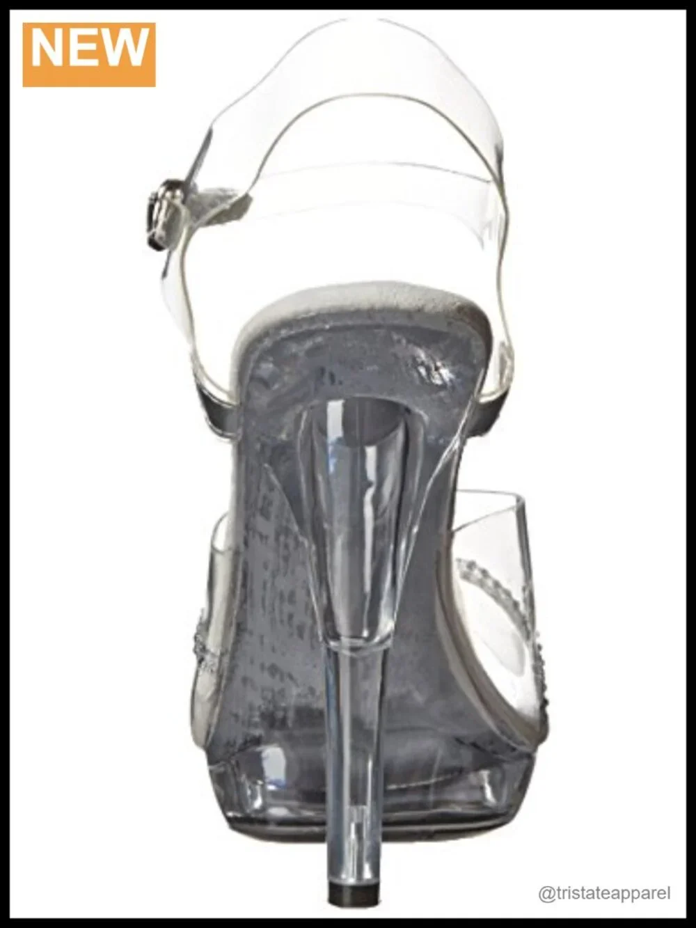 Women's Platform Sandal with Lucite Heel, Ankle Strap & Rhinestone Embellishment